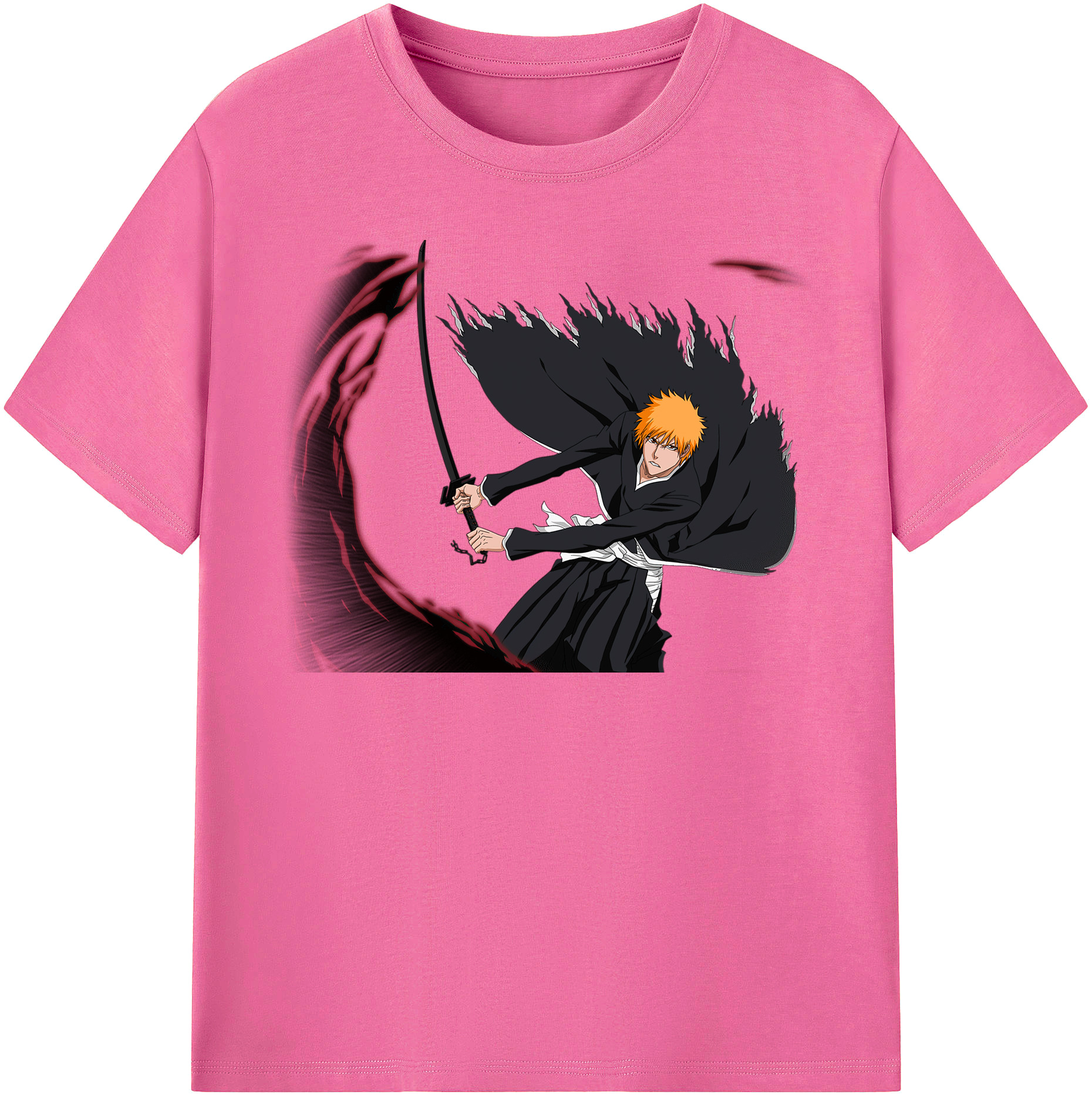 （画像用） ブリーチ 黒崎一護（くろさき いちご）BLEACH Kurosaki Ichigo レディースカジュアルプリントTシャツ（綿100％）